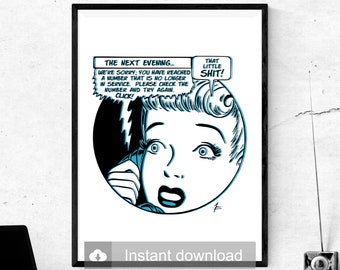 Customizable Pop Art | "Wrong Number" Vintage Comics Digital Print Download | Roy Lichtenstein Style | Retro Demotivational Ironic