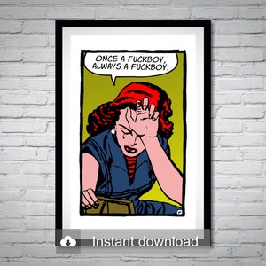 Customizable Pop Art | &quot;Fuckboy&quot; Digital Print Download | Roy Lichtenstein Style