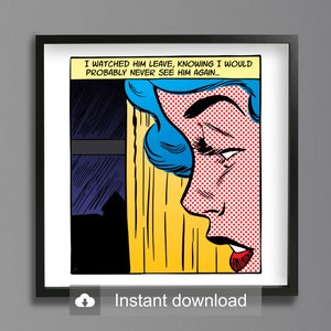Customizable Pop Art | &quot;Watched Him Leave&quot; Vintage Comics Digital Print Download | Roy Lichtenstein Style