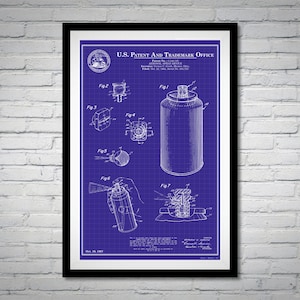 Spray Paint Can Patent Digital Print | 3 colors (Blue, Gray, Khaki) | Graffiti Invention Technical Drawing Digital Poster Download
