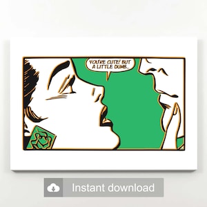 Customizable Pop Art | &quot;Cute But Dumb&quot;  Vintage Comics Digital Print Download | Roy Lichtenstein Style