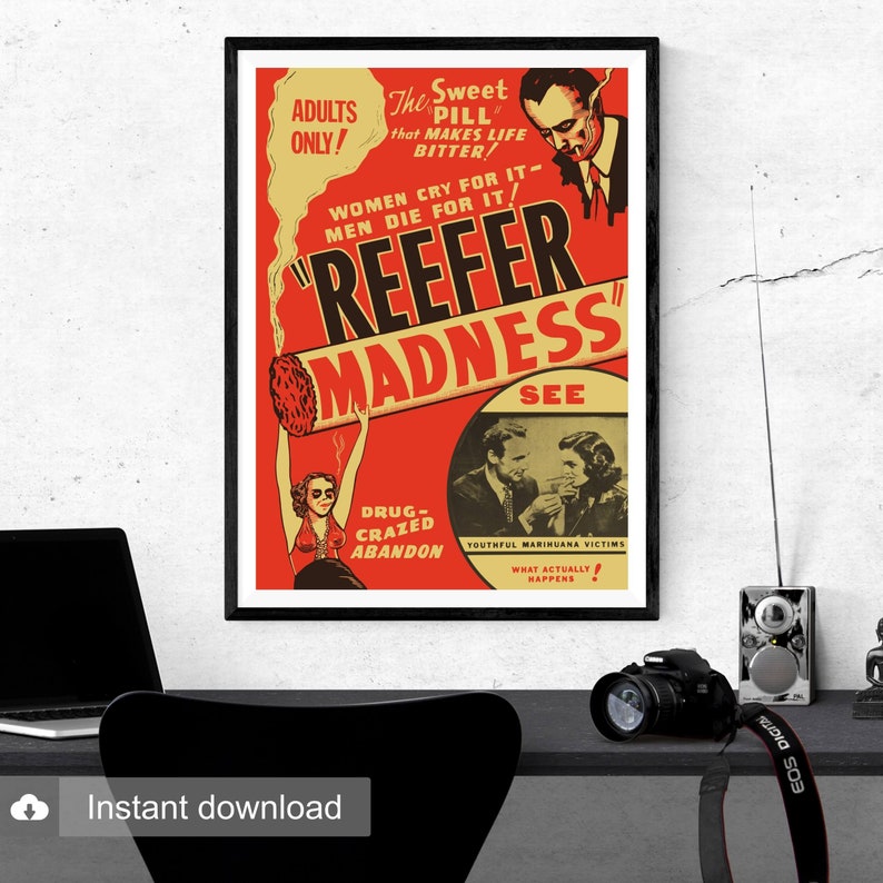 Vintage Anti-Marijuana Poster Art Reefer Madness Retro Cannabis Propaganda Poster Digital Print Download image 2