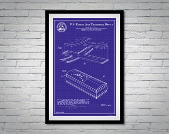 Cross on Casket Patent Digital Print | 3 colors (Blue, Gray, Khaki) | Coffin Invention Technical Drawing Digital Poster Download