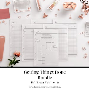 GTD Bundle, Getting Things Done, Half Letter Size, Printable Planner Bundle, PDF Inserts, Refills, Pages, Sheets for Ring /Disc Binder