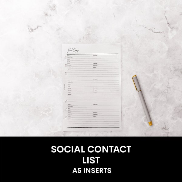 Contact List Printable Planner Address Book A5 Planner Inserts PDF Planner Pages Contact Log Emergency Contact Information Phone Book