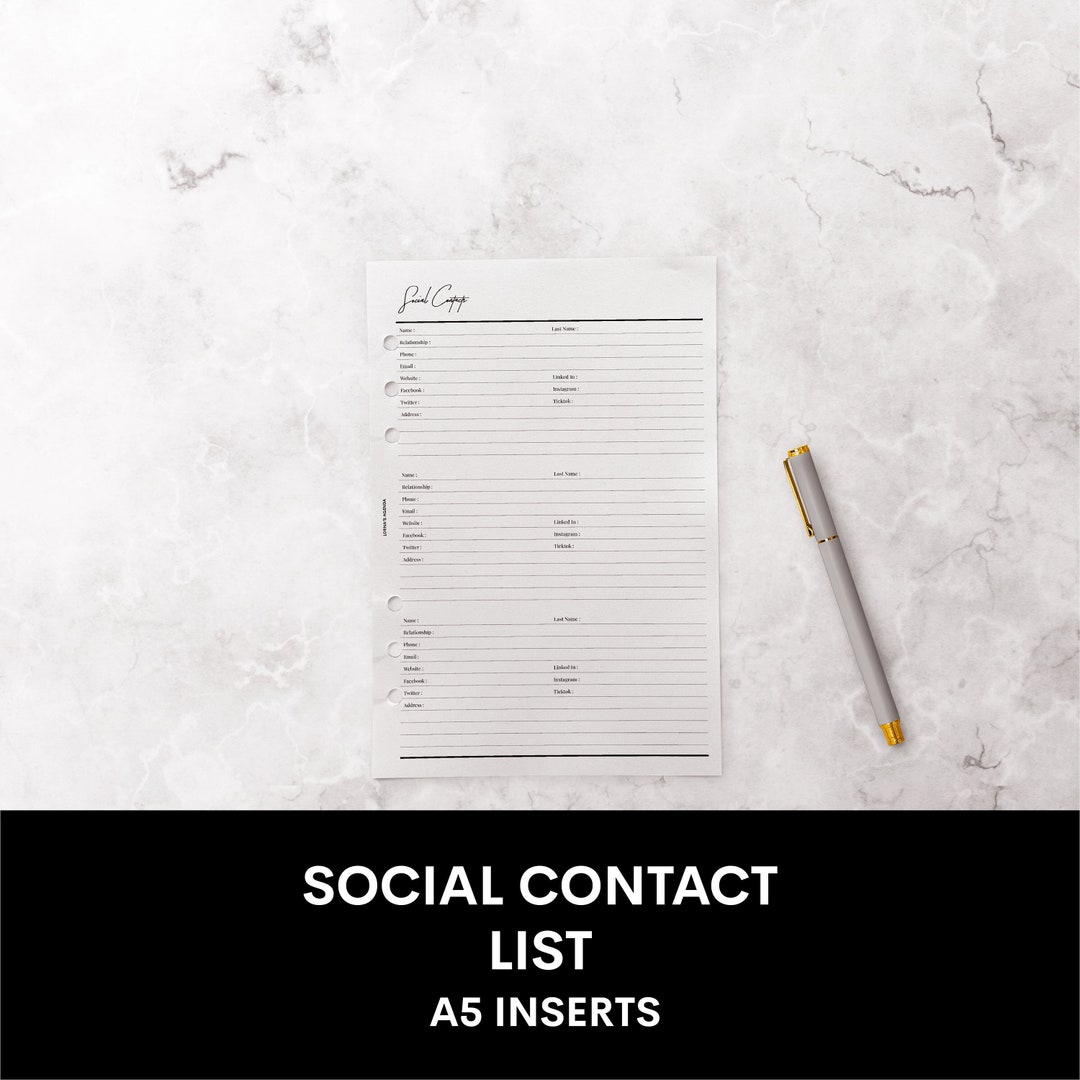 Contact List Printable Planner Address Book A5 Planner Inserts PDF ...