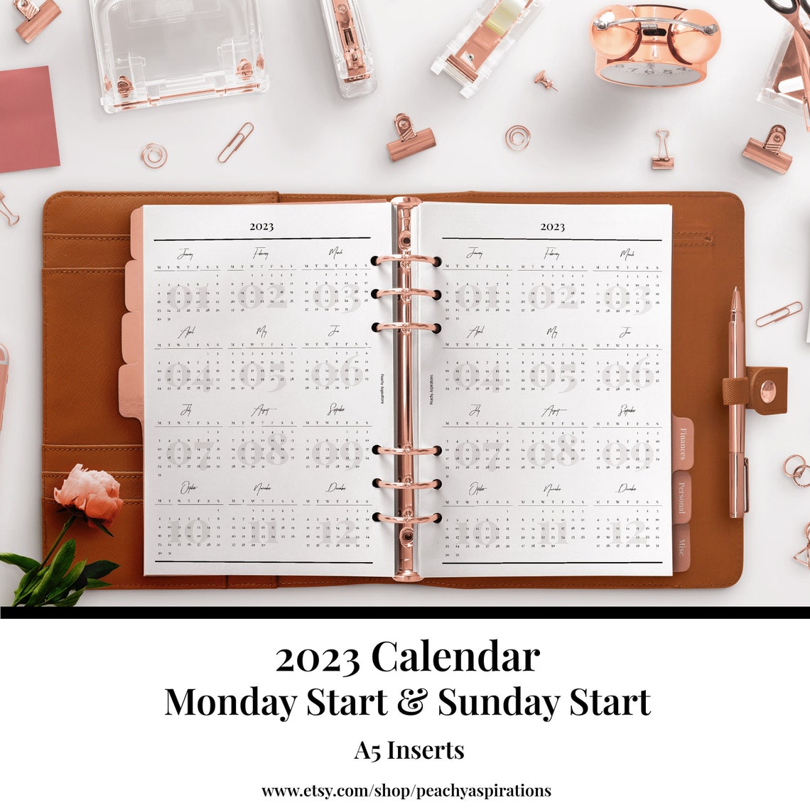 2023 Calendar 2023 Yearly Calendar Inserts A5 Printable - Etsy Finland