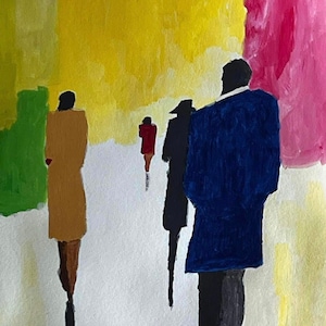 City Rush Hour, hand painted, 15x11, acrylics on watercolor paper
