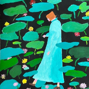 Walking Lily, hand painted, 15x11, acrylics on watercolor paper, free FedEx shipping