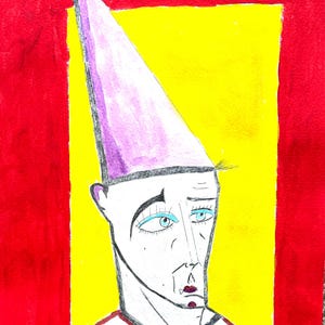 The clown, in the style of Bernard Buffet, 15x11, hand painted, acrylics on watercolor paper, free shipping