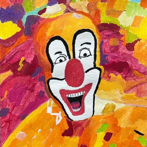 Clown face, 15x11, hand painted, acrylics on watercolor paper, free shipping