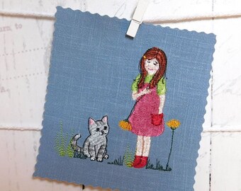 Girl with cat. Embroidery file for the embroidery frame 10 x 10 cm