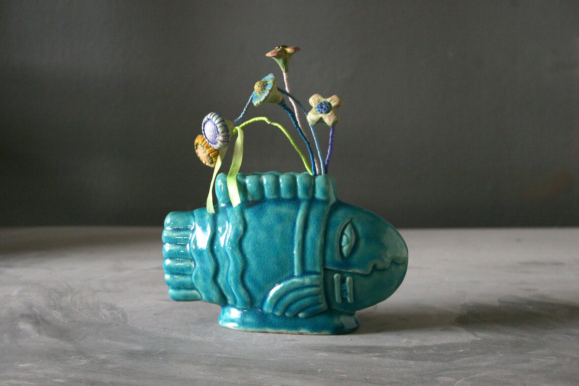 Ceramic Fish Vase Handmade Flower Vase Fishing Gifts Etsy