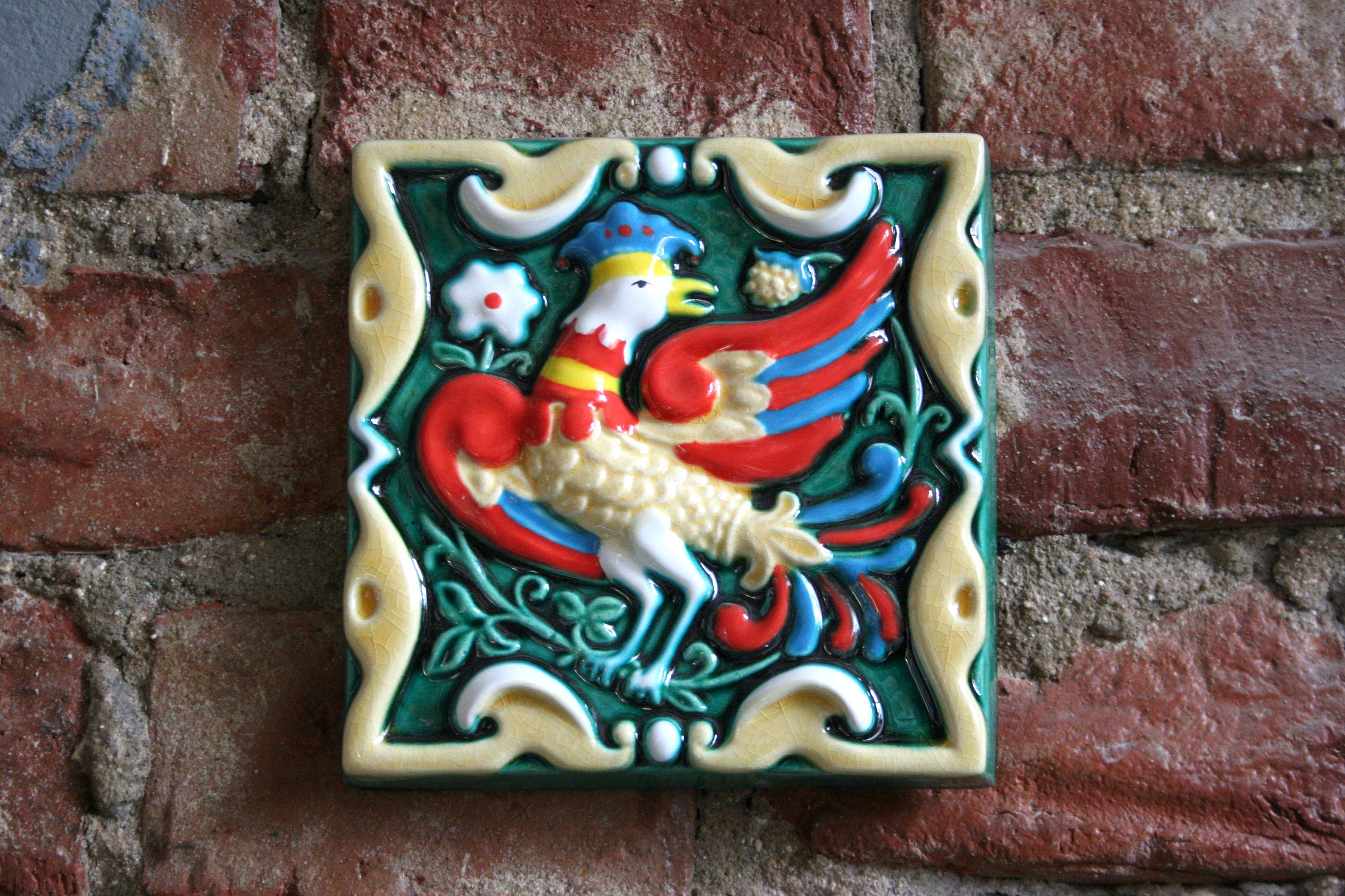 Phoenix ceramic relief handpainted tile Wall hanging bird Etsy