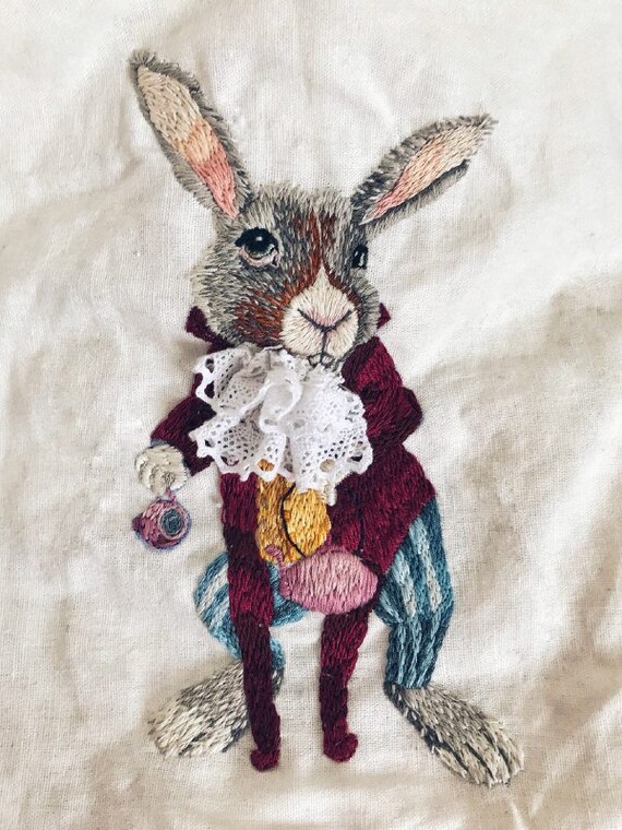 Embroidered Rabbit From alice in the Wonderworld | Etsy