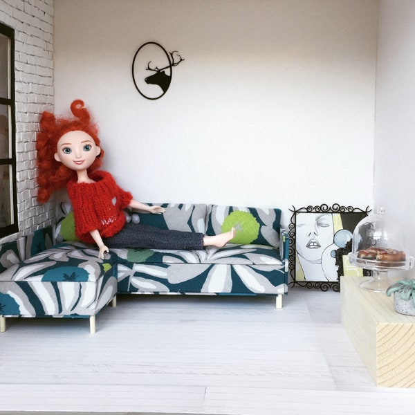 Sofa, armchair for the Barbie, Pulip, Monster High, Dal, Blythe . Miniature scale 1:6. Furnitere for dollhouse.