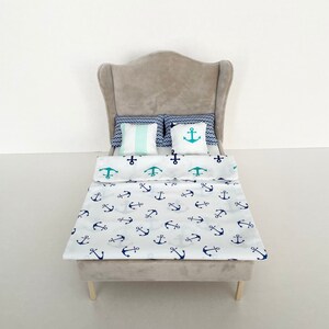 BETTWÄSCHE für das Doppelbett für eine Puppe. 1/6 Skala für Puppen