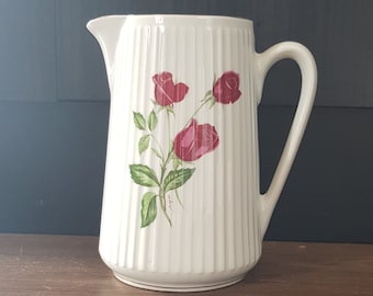 white porcelain pitcher//white pitcher//pink pitcher//vintage carafe/carafe flowers//old porcelain carafe//broc//carafe//pitcher