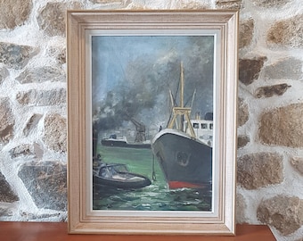 Painting on board / / old paint / / Navy paint / / oil painting / / framed painting / / wall decor / / old / / table