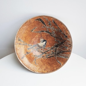 Antieke messing kom//versierde kom//vogelkom//vogeldecoratie//messing decoratie//kom op voet//zakschaal//cloisonné kom//kom