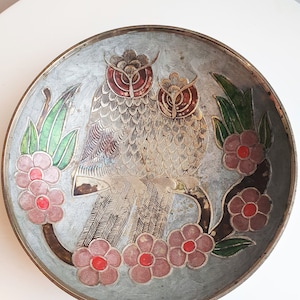 Old brass cup//decorated cup//owl cup//owl//brass decoration//foot cup//empty pocket//cloisonnée cup//cup