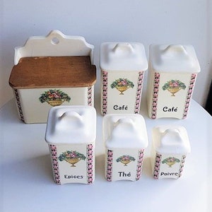 Vintage spice pots//Old flower spice pots//pots with lids//kitchen pots//vintage kitchen decoration//shabby chic kitchen//pots