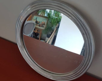 Antique round aluminum tray mirror//antique mirror//tray mirror//aluminum mirror//round mirror//retro mirror//grey mirror//mirror