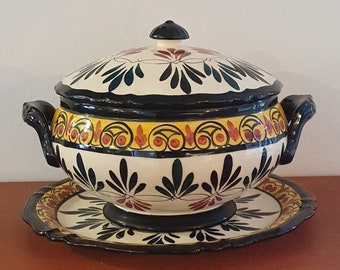 Tureen//vegetable tureen//old tureen//soup//soup//Breton ceramics//earthenware tureen//St Jean//ceramic tableware//dish