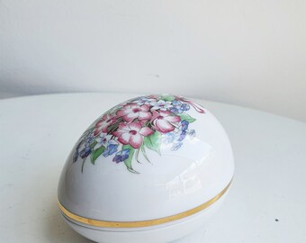 Oeuf Décoratif En Porcelaine - Boîte à Bijoux Avec Décor Fleuri - Occasion