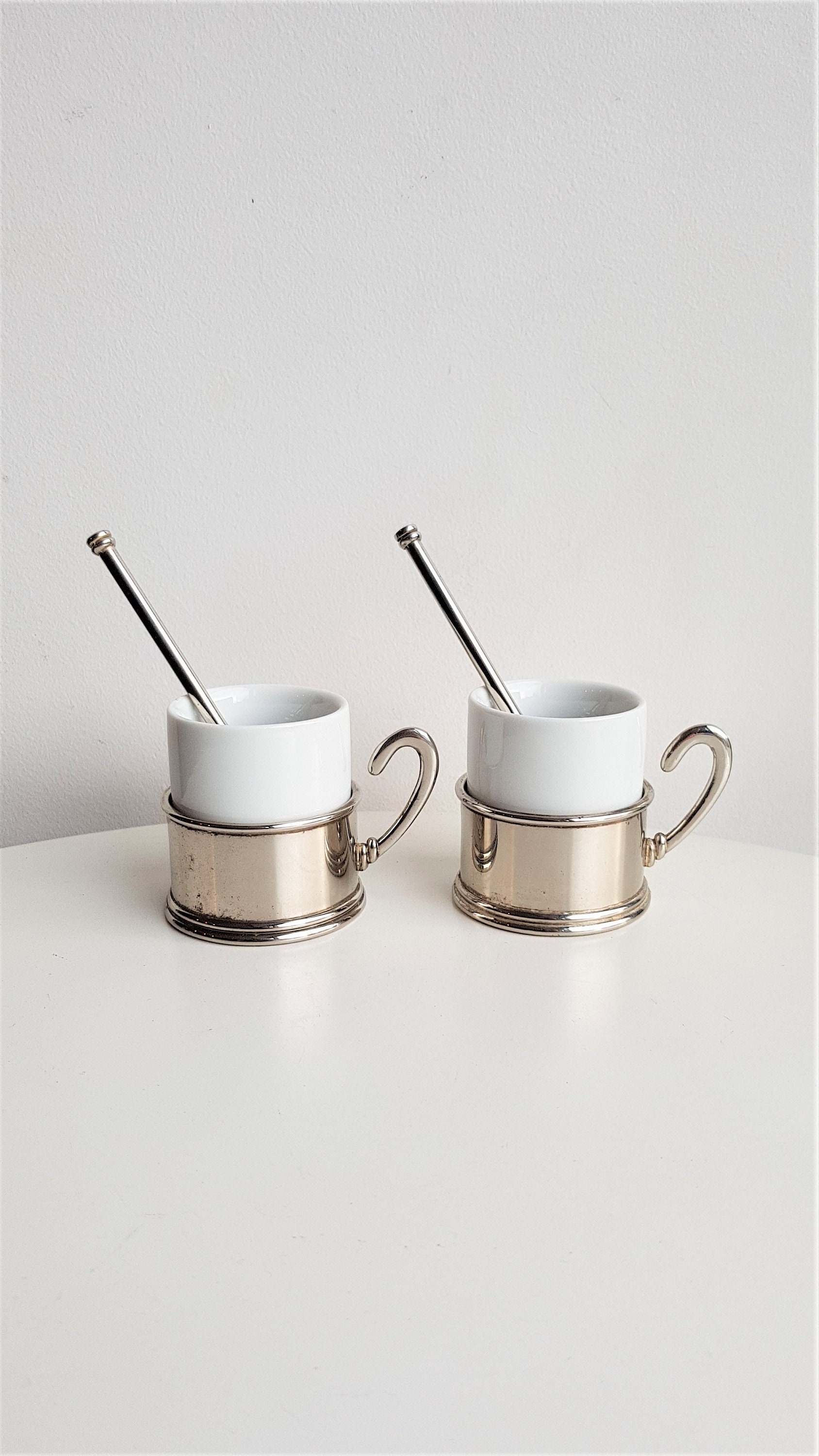 Paire de Tasses Céramique et Métal Argenté//Ramequins//Pot à Sucre//Sucrier//Saucière//Tasses Ancien