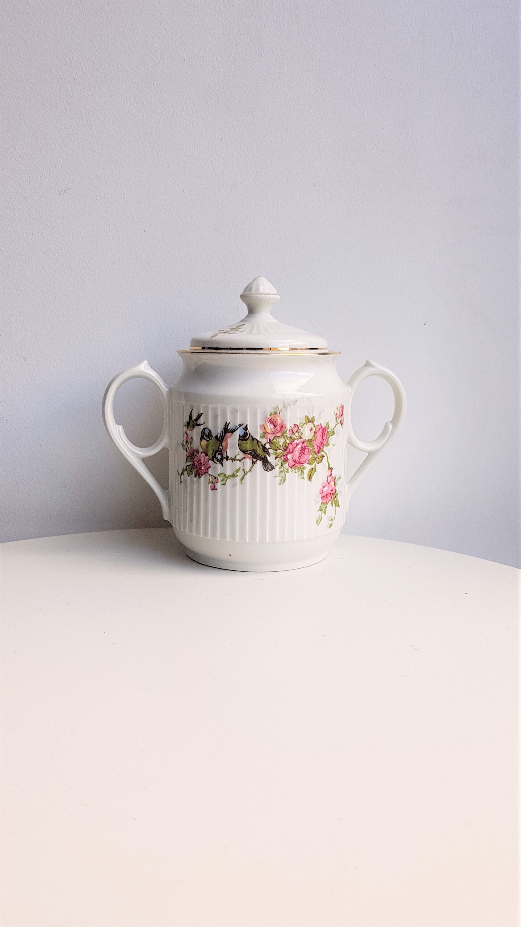 Sucrier Ancien//Sucrier Porcelaine//Sucrier Oiseaux//Sucrier Roses//Vaisselle Shabby Chic//Art de La