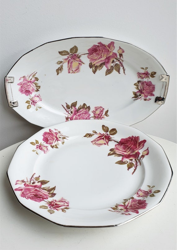 Piatti rosa//piatto rosa vintage//piatto in porcellana antica