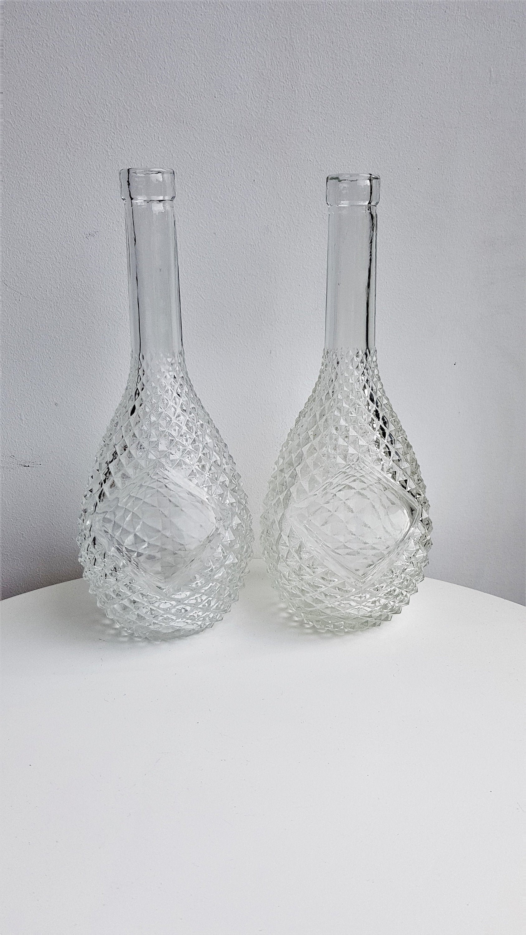 Bouteilles Décoratives//Bouteilles Anciennes//Carafe Verre//Jus//Soliflores//Soliflores Verre//Paire