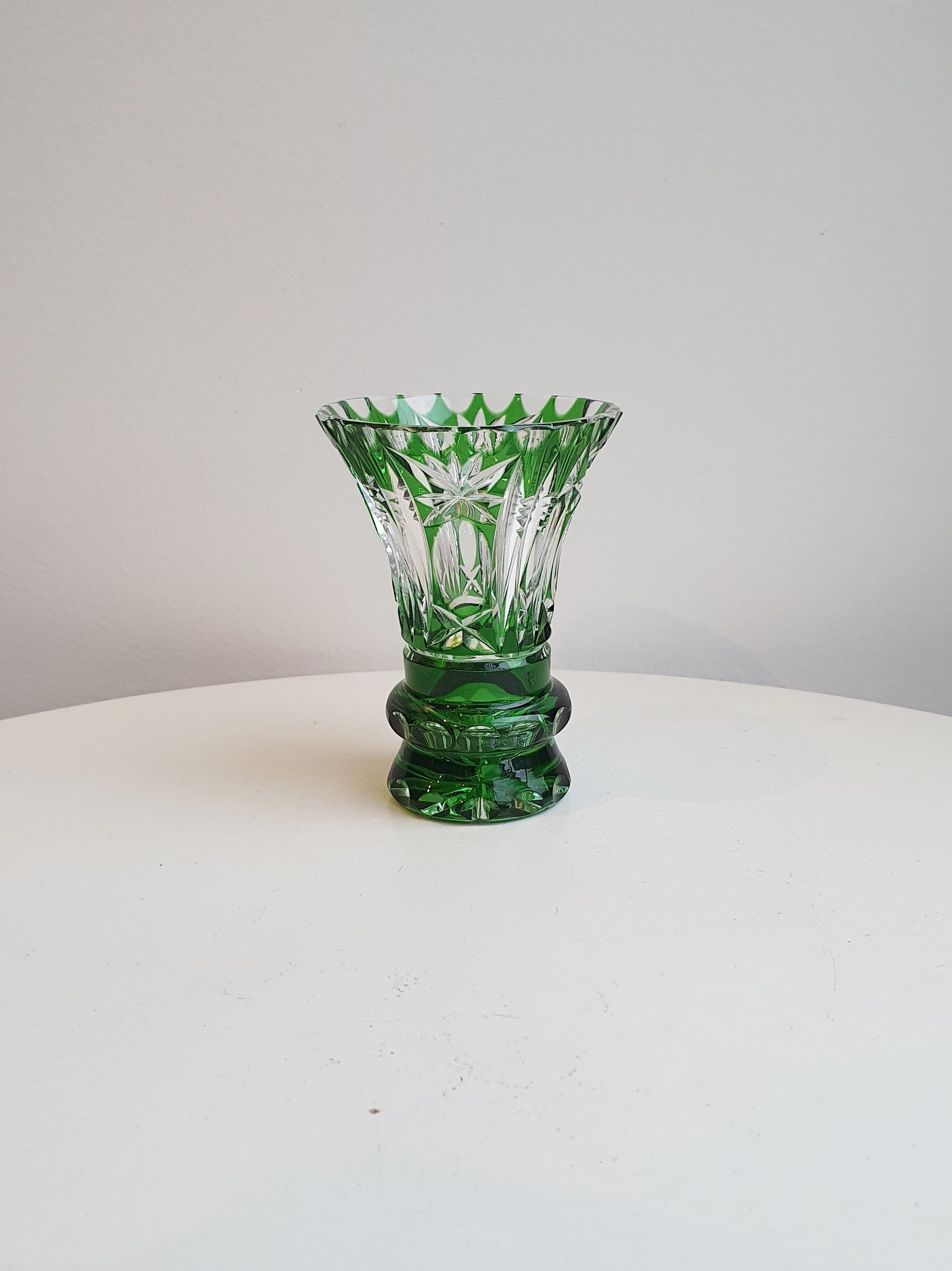 Vase en Verre//Vase Vert//Vase Tulipe//Vase Vintage//Vase Cristal//Verre Bohème//Vase//Tulipe//Vase 