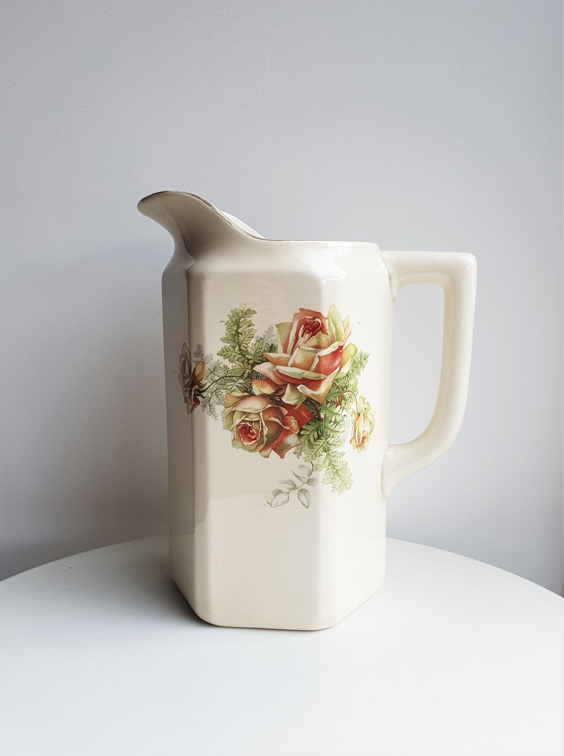 Broc de Toilette Vintage//Broc à Eau//Broc//Pichet//Grand Pichet//Pichet Roses//Faience Roses//Céram