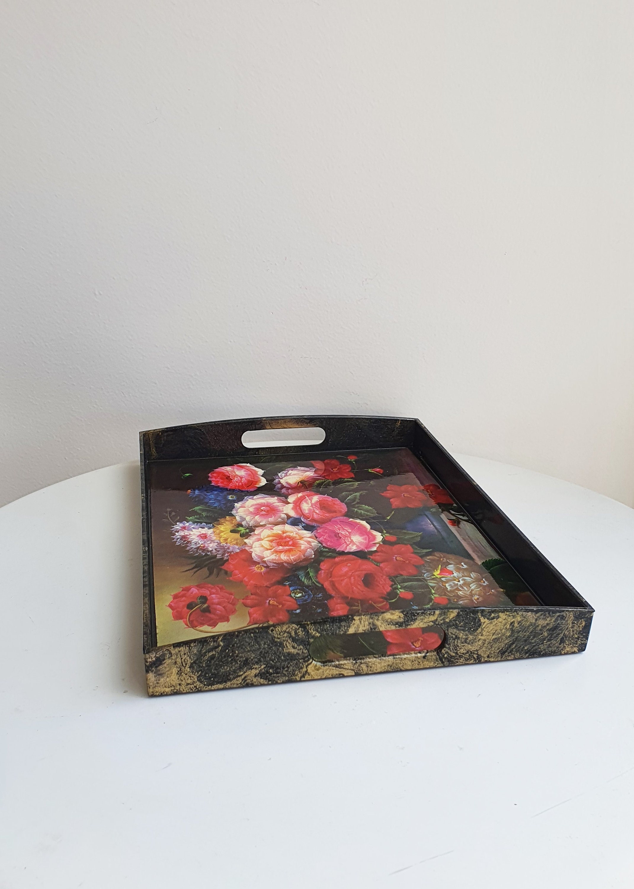 Plateau Vintage//Plateau Noir//Plateau Roses//Plateau Fleurs//Plateau Coloré//Petit Plateau//Plateau