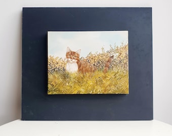 Cat frame//cat painting//cat illustration//framed painting//cat//animal frame//wooden frame//cat decoration//signed painting//painting