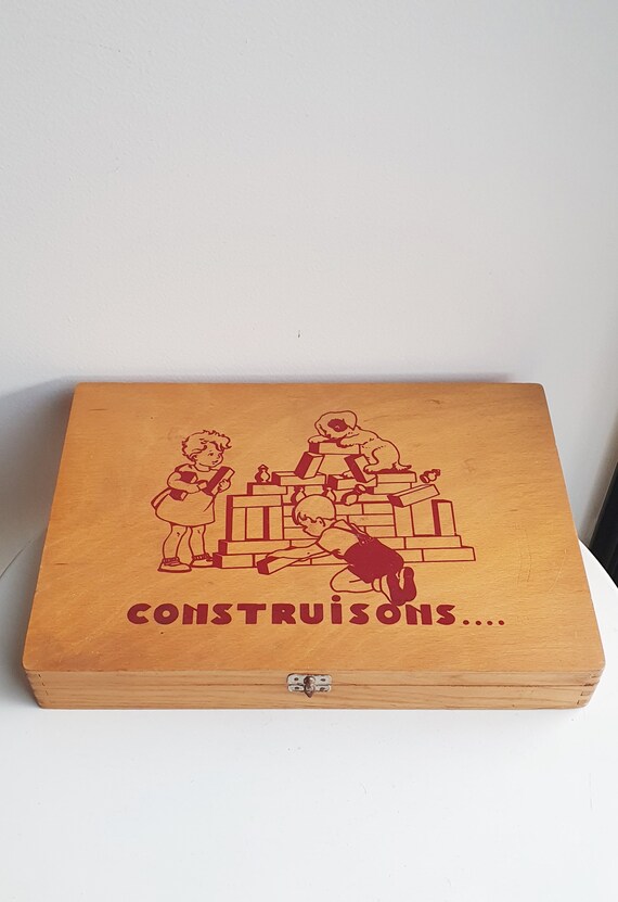 Ancienne Boîte De Construction En Bois - Jouet Vintage Années 1950 - Sans Marque