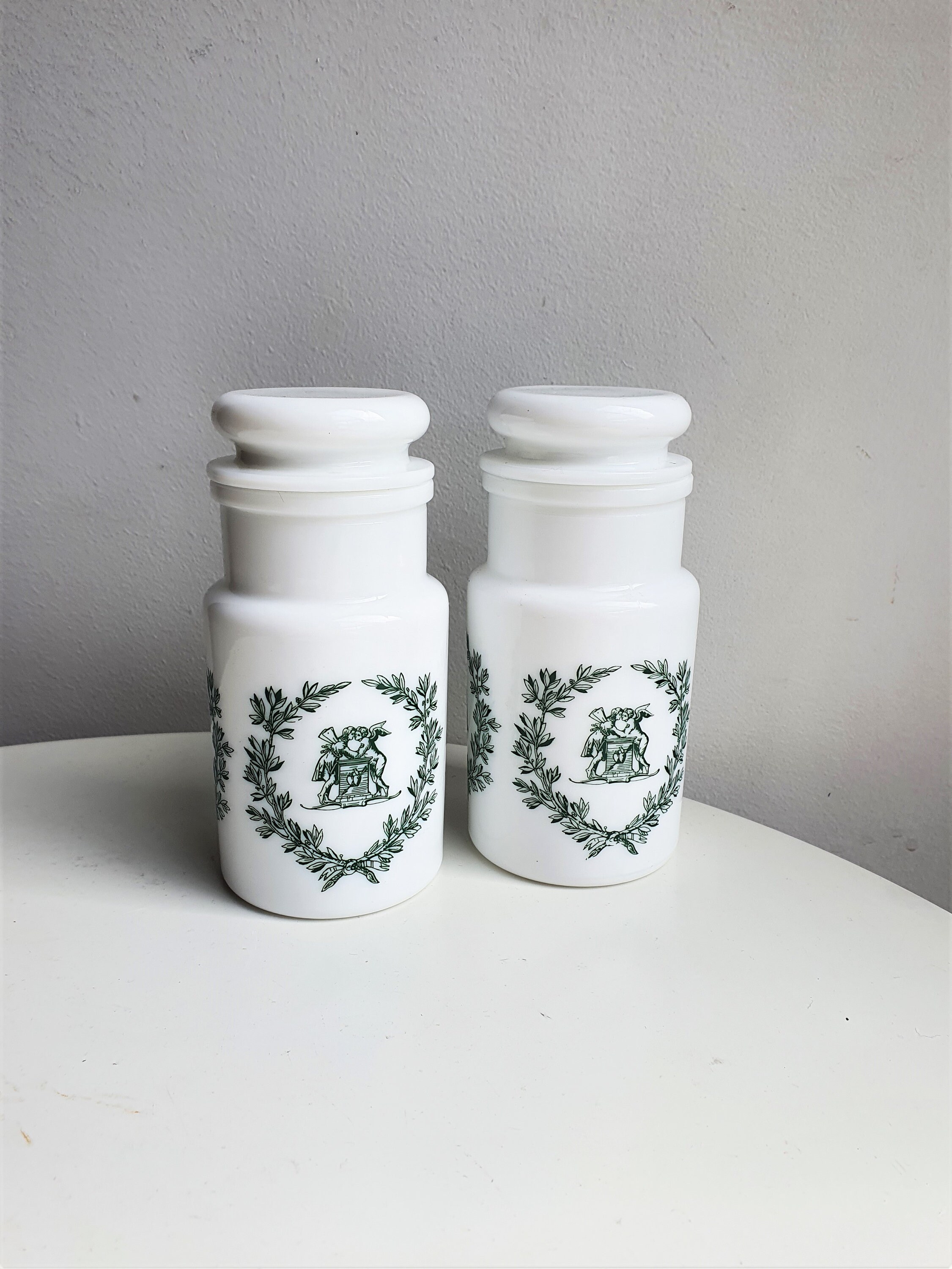 Bocaux en Opaline//Opaline Blanche//Bocal Blanc//Paire Bocaux//Bocaux Opaline//Petits Bocaux//Bocal 