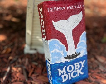 Moby Dick GARDEN BOOK BRICK Hand Painted Yard Garden Bookend Grave Memorial- Brand New
