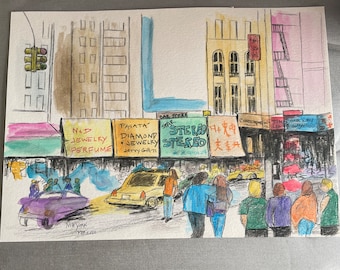 TIMES SQUARE NY Original Colored Pencil Drawing signed- Fair Winner- Brand New