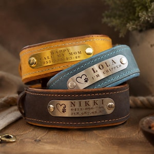 Premium leather personalized luxury dog collar, Custom full grain leather collar, High quality hardware