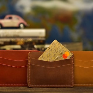 Leather card holder Slim card wallet for him personalized Handmade minimalist wallets for men Gifts for dad boyfriend