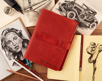 Personalized Leather A5 Notebook Cover, Refillable Journal Cover for Men and Women, Custom Sketchbook Folio, Graduation gifts, Class of 2026