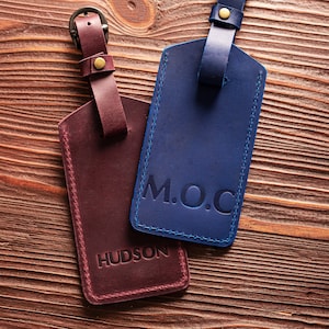 Personalized leather luggage tag, Travel gifts, Wedding favors, Custom luggage tags