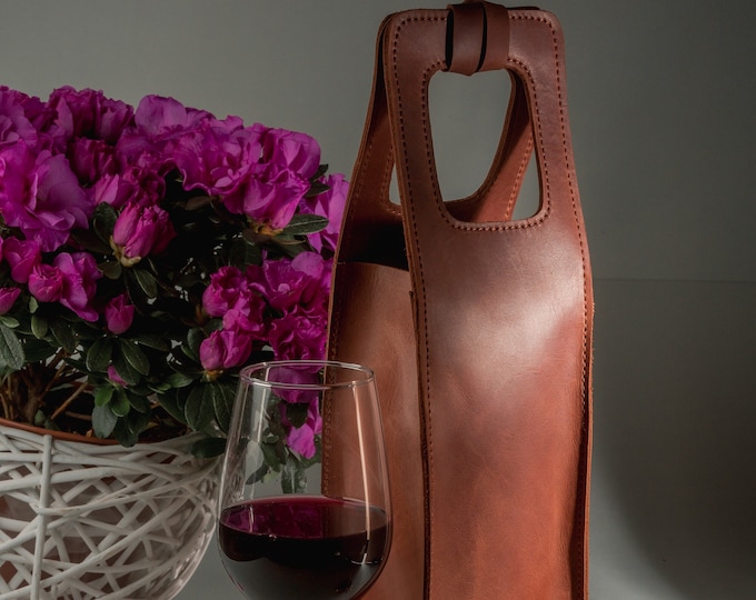 Cadeaux pour la fête des pères, porte-bouteilles en cuir personnalisé, porte-bouteilles fabriqué à la main, pochette à vin monogrammée, accessoires pour le vin, cadeau de mariage pour lui