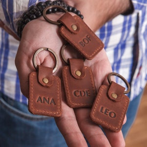 Personalized leather keychain for women, Leather key fob, Key ring for men, Key chain with initials