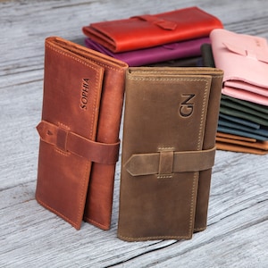 Einzigartige Brieftasche Frauen personalisiert, 3. Jahrestag Geschenk für sie, Leder Muttertagsgeschenke, Leder personalisierte schlanke Brieftasche für sie