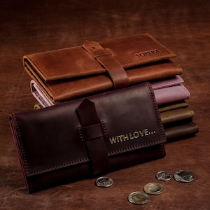 Moederdagcadeaus, leren portemonnee op maat, minimalistische portemonnee voor haar, slanke damesportemonnee volnerfleer gepersonaliseerd, cadeaus voor mama