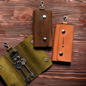 Llavero Regalos para él Regalos del día de graduación 2025 Monedero de cuero para llaves Organizador de llaves monogramado Llavero personalizado Regalo personalizado